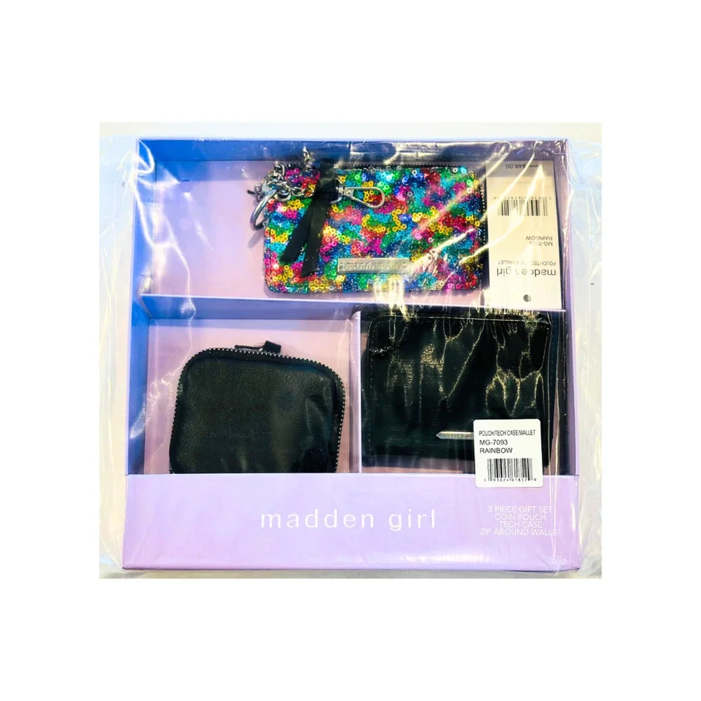 Madden Girl 3-Piece Rainbow Sequin Clutch & Coin Wallet Set